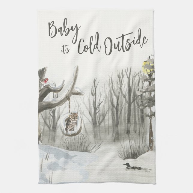 Linge De Cuisine Paysage d'hiver Baby son froid dehors (Vertical)