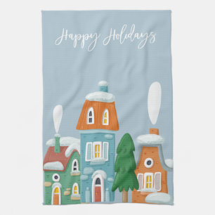 Linge De Cuisine Paysage d'hiver maisons Whimsical Holdiay