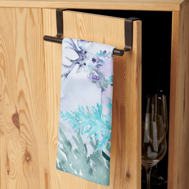 Linge De Cuisine Paysage hivernal à l'aquarelle Joyeuses Fêtes (Pliage en tiers)