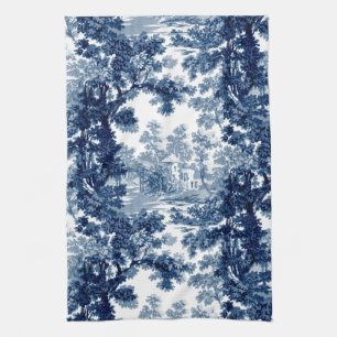 Linge De Cuisine Paysage vintage du chalet Toile-Bleu & Blanc