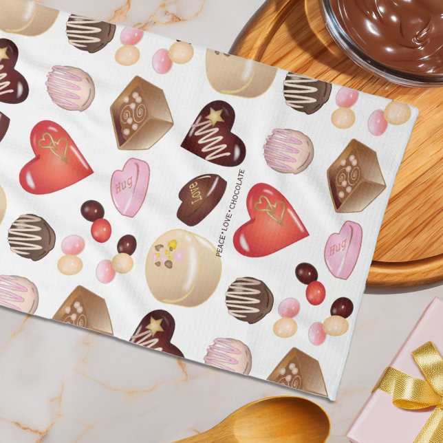Linge De Cuisine Peace Love Chocolate Candy Coeur Motif (Créateur téléchargé)