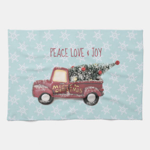 Linge De Cuisine Peace Loy & Joy avec Red Toy Truck Joyeux Noël