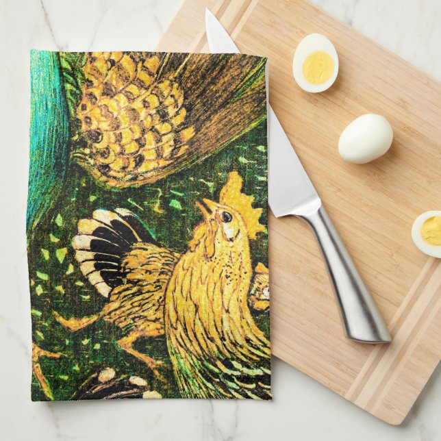Linge De Cuisine Peacock et poulets Art nouveau néerlandais (Quart Plié)