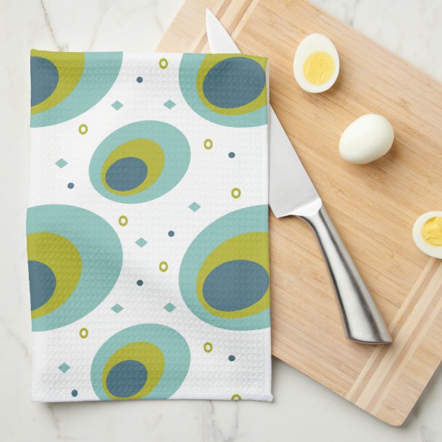 Linge De Cuisine Peacock Turquoise Vert Bleu Ovale Motif Moyenne (Quart Plié)