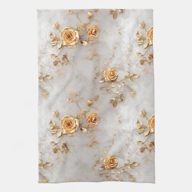 Linge De Cuisine Pearl Gold Roses Floral (Vertical)