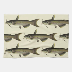 Linge De Cuisine Pêche au poisson-chat, vie marine vintage poisson
