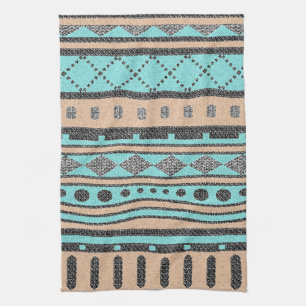 Linge De Cuisine Pêche Tribale Motif Et Turquoise