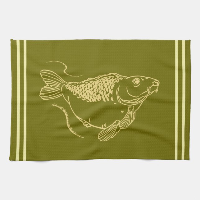 Linge De Cuisine Pêcheur à la pêche à la carpe Kaki Pêche verte (Horizontal)