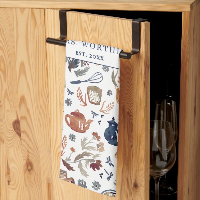 Linge De Cuisine Peint à la main rustique Pays Cuisine Monogramme T (Pliage en tiers)