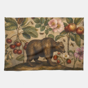 Linge De Cuisine Peinture à l'huile botanique vintage de l'ours et