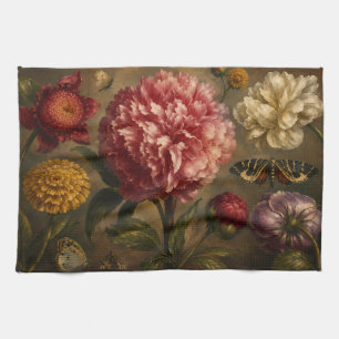 Linge De Cuisine Peinture à l'huile botanique vintage de pivoine et