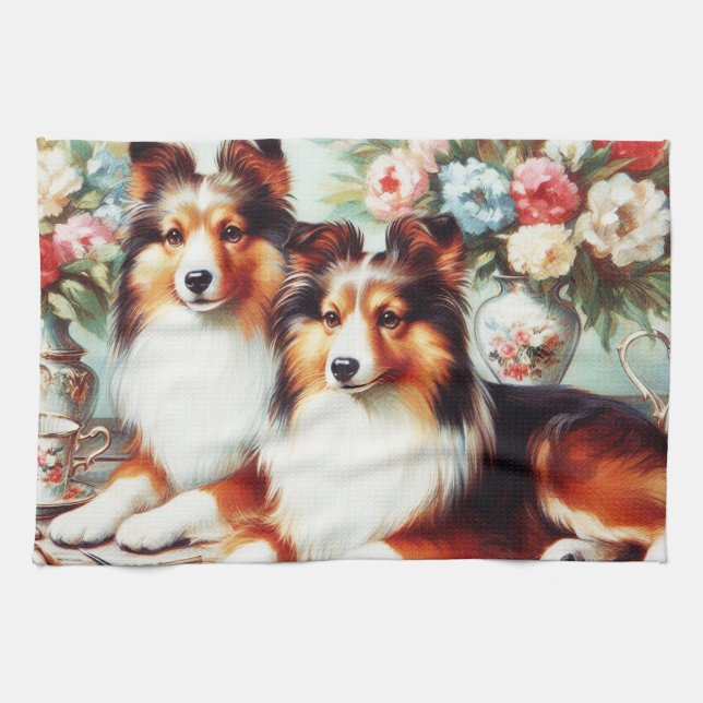 Linge De Cuisine Peinture à l'huile de Chiens Cute Retro (Horizontal)