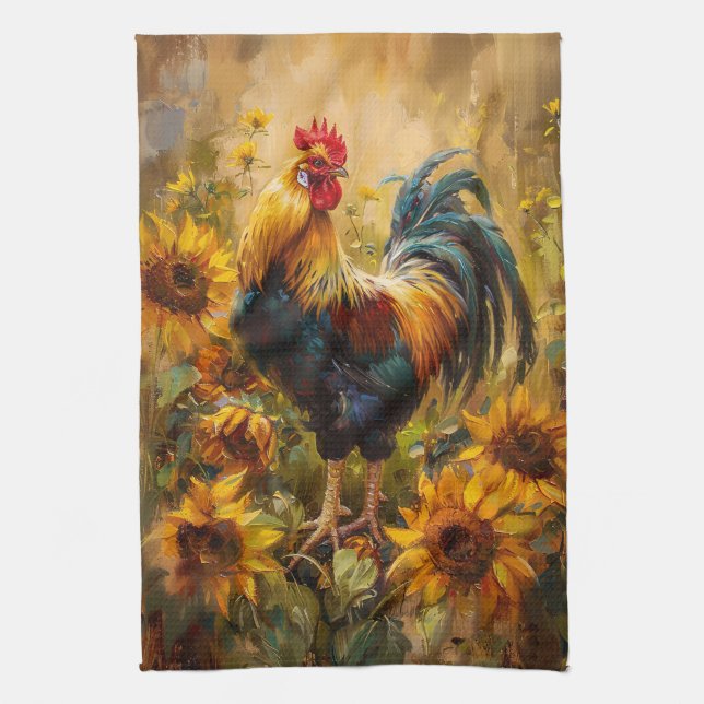 Linge De Cuisine Peinture à l'huile de coq et de tournesol (Vertical)