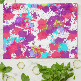 Linge De Cuisine Peinture Abstraite colorée, rouge et violet