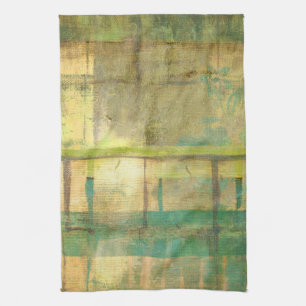 Linge De Cuisine Peinture Abstraite dorée turquoise et verte