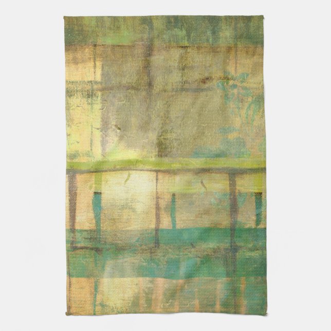 Linge De Cuisine Peinture Abstraite dorée turquoise et verte (Vertical)
