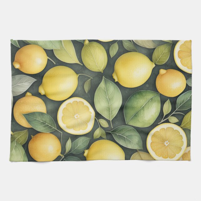Linge De Cuisine Peinture aquarelle des citrons (Horizontal)