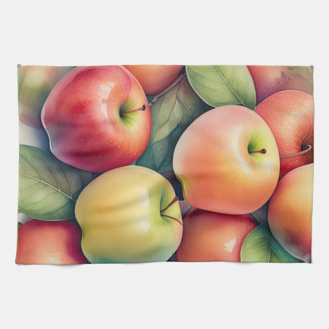 Linge De Cuisine Peinture aquarelle des pommes (Horizontal)