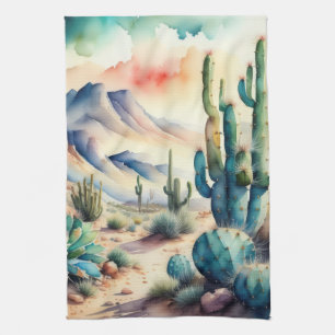 Linge De Cuisine Peinture aquarelle du désert du paysage rural