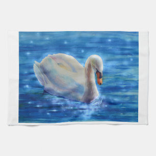 Linge De Cuisine Peinture d'aquarelle blanche pour cygne