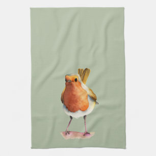 Linge De Cuisine Peinture d'aquarelle d'oiseau de Robin