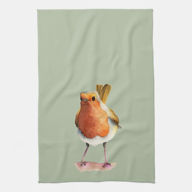 Linge De Cuisine Peinture d'aquarelle d'oiseau de Robin (Vertical)