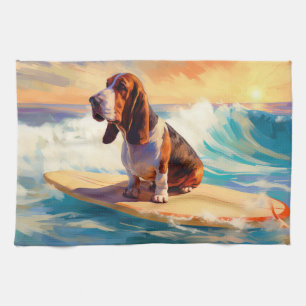 Linge De Cuisine Peinture de Basset Hound faisant du Surf sur la Pl