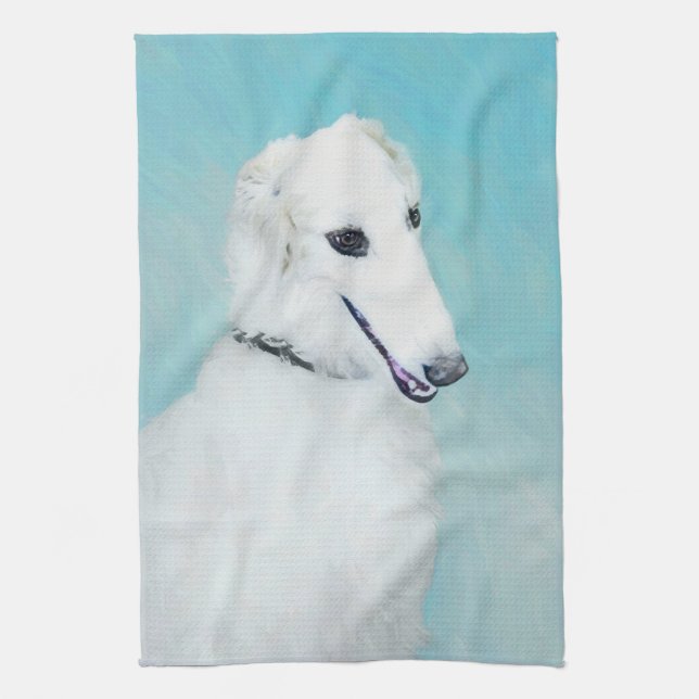 Linge De Cuisine Peinture de Borzoi (Blanc) - Joli Chien d'origine (Vertical)