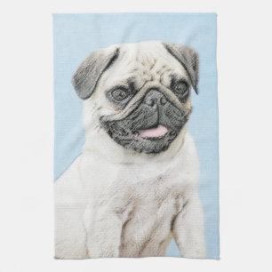 Linge De Cuisine Peinture de carlin - Joli art original de chien