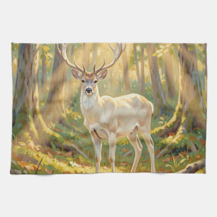 Linge De Cuisine Peinture de cerf majestueux de la forêt dorée