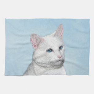 Linge De Cuisine Peinture de chat blanc - Cute Original Cat Art
