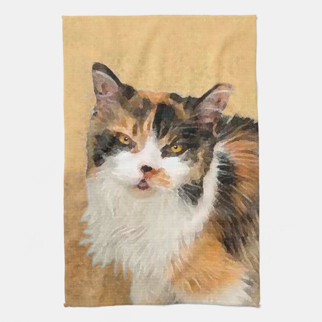 Linge De Cuisine Peinture de chat de calicot - art original mignon (Vertical)