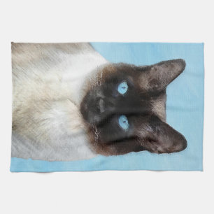 Linge De Cuisine Peinture de chat siamois - Art original de chat mi