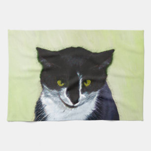 Linge De Cuisine Peinture de chat Tuxedo - Cute Original Cat Art