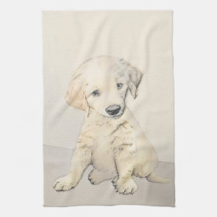 Linge De Cuisine Peinture de chiot d'or Retriever - Art de chien or