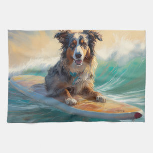 Linge De Cuisine Peinture de Surf sur Plage de Berger Australien