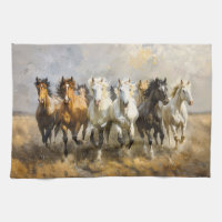 Peinture de troupeau de chevaux mustangs au galop