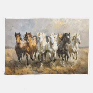 Linge De Cuisine Peinture de troupeau de chevaux mustangs au galop