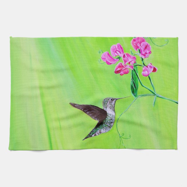 Linge De Cuisine Peinture des colibris et des petits pois (Horizontal)