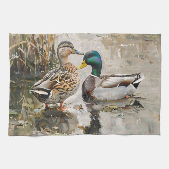 Linge De Cuisine Peinture faunique de canard et de colard (Horizontal)