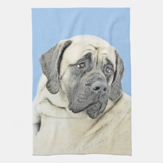 Linge De Cuisine Peinture Mastiff (Fawn) anglaise - Art Chien origi (Vertical)