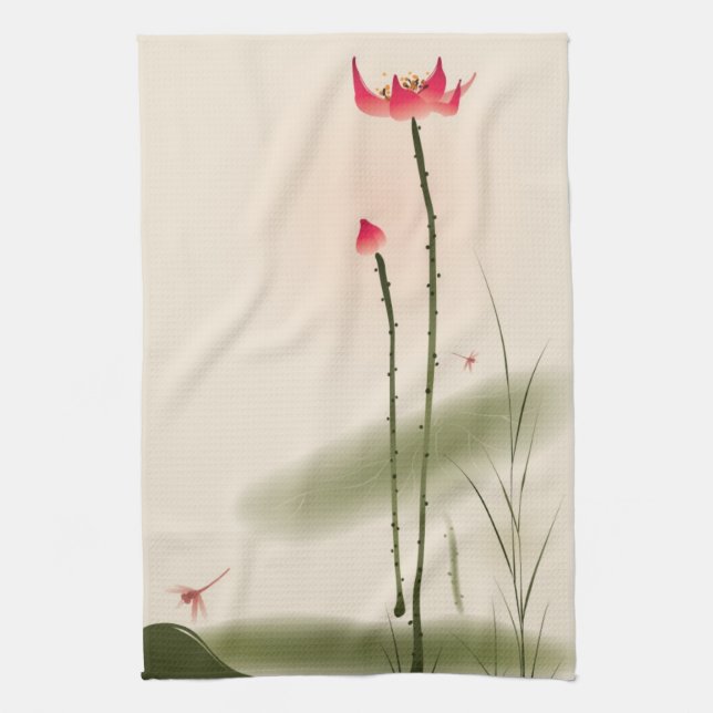 Linge De Cuisine Peinture orientale de style, Lotus grand (Vertical)