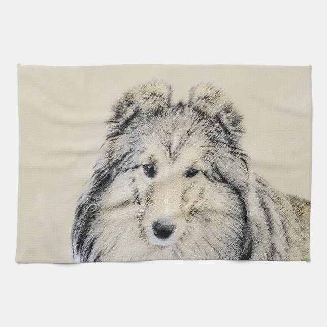 Linge De Cuisine Peinture Shetland Sheepdog - Jolie art original ch (Horizontal)