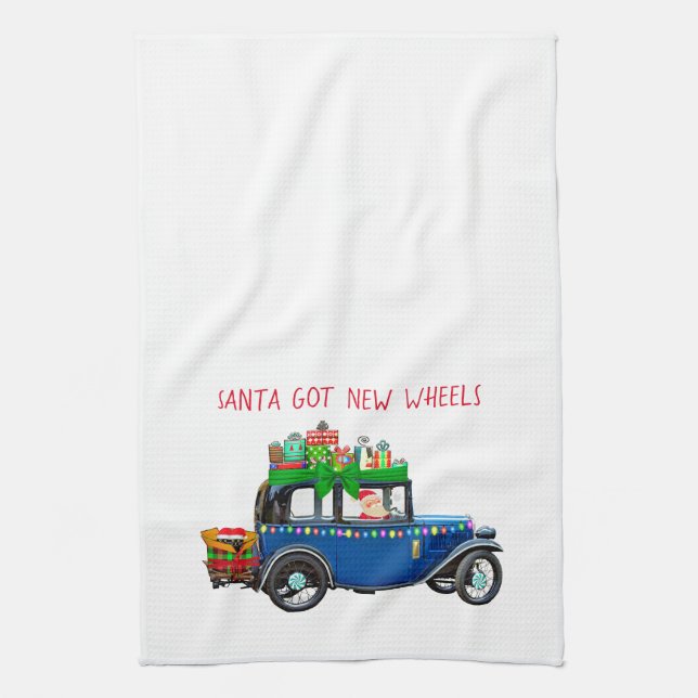 Linge De Cuisine Père Noël à bord d'une voiture (Vertical)