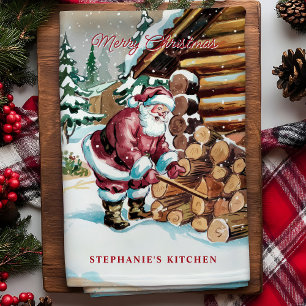 Linge De Cuisine Père Noël Chopping bois de chauffage Noël personna