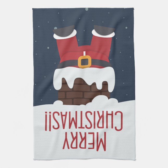 Linge De Cuisine Père Noël coincé dans la cheminée (Vertical)