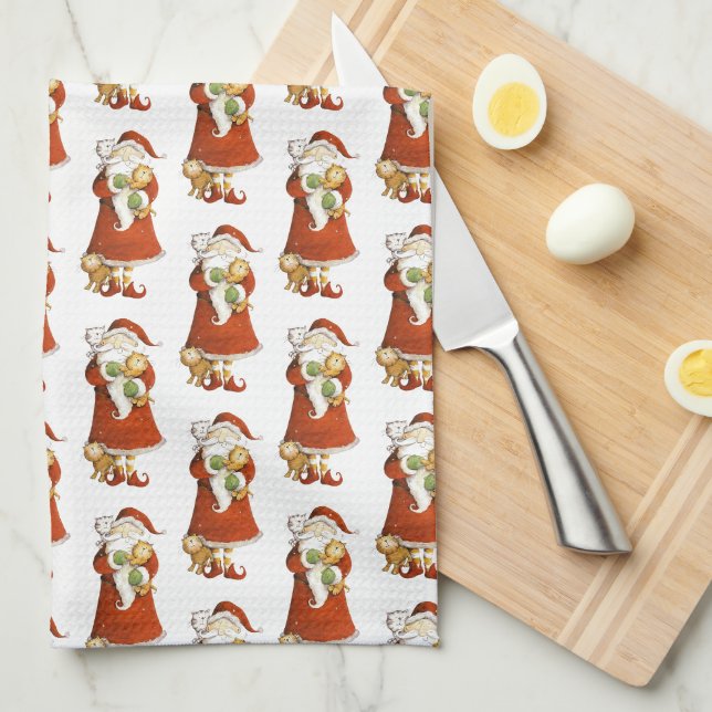 Linge De Cuisine Père Noël et chats Whimsical (Quart Plié)