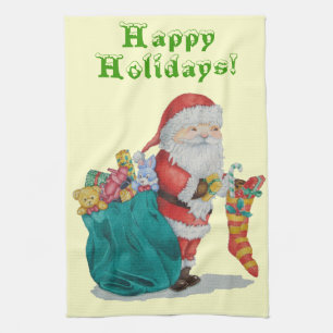 Linge De Cuisine père Noël mignon souriant et se préparant pour 