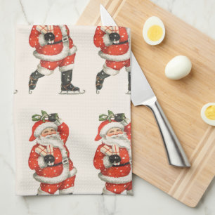 Linge De Cuisine Père Noël victorien de Noël vintage patineur sur g