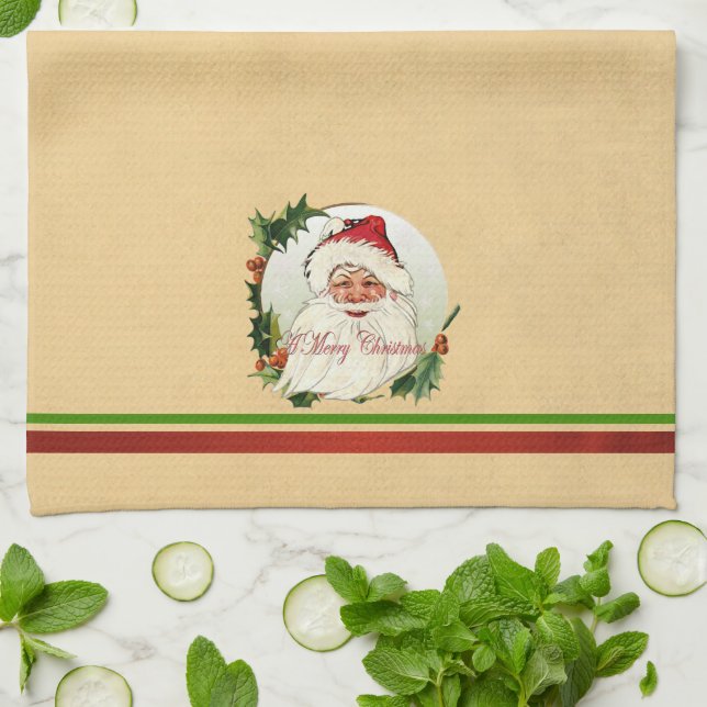 Linge De Cuisine Père Noël vintage dans le cadre (Plié)